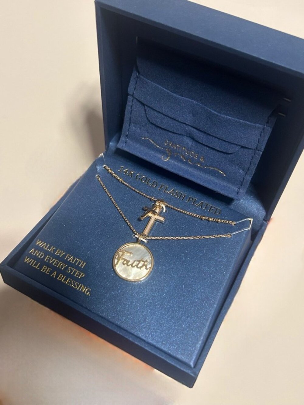 NWT Gratitude & Grace 14K Gold Flash Plated Layered Faith & Cross Necklace Set
